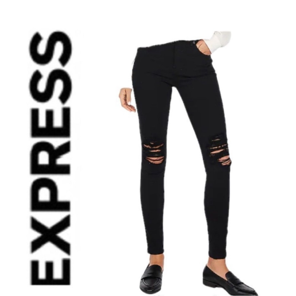 Express Black Distressed High Rise Legging Size 4